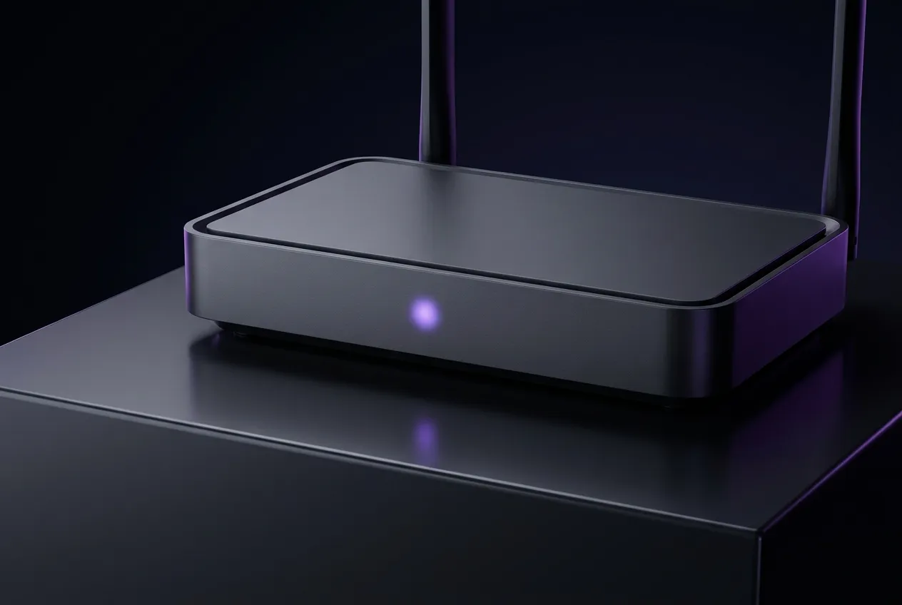 Business broadband router with glowing status light