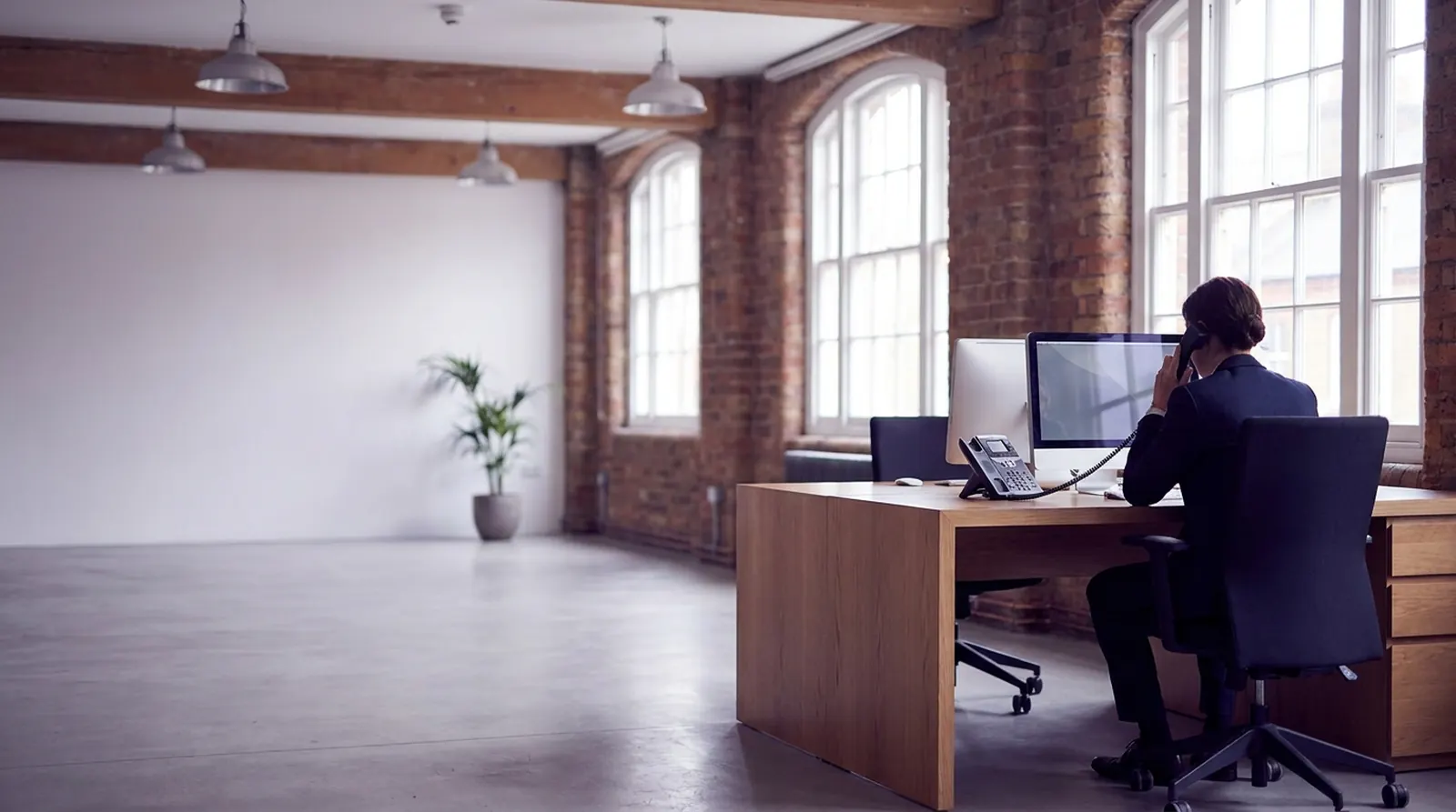 A UK business office taking a call
